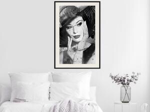 Plakát Diva - černobílý portrét ženy s výraznými rty a očima