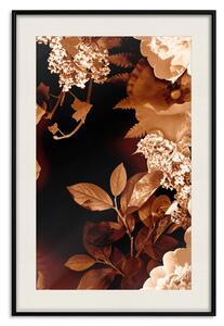 Plakát Září noc - květiny a listy v podzimních barvách na černém pozadí