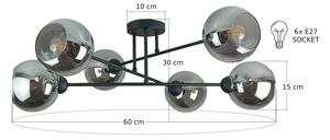 Lustr na tyči VASCO 6xE27/60W/230V černá/kouřová černá