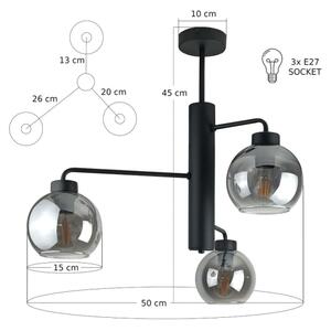 Lustr na tyči FLEX 3xE27/60W/230V černá/kouřová černá