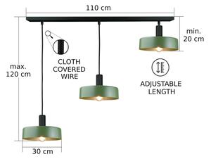 Lustr na lanku HAKI 3xE27/60W/230V zelená/černá