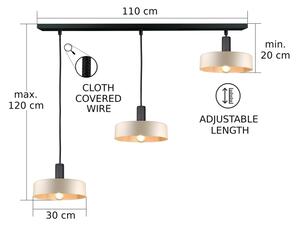 Lustr na lanku LATTE 3xE27/60W/230V béžová/černá