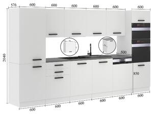 Kuchyňská linka Belini Premium Full Version 360 cm bílý lesk s pracovní deskou NAOMI