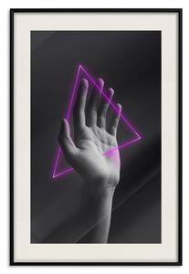 Plakát Ruka a trojúhelník - černo-bílá ruka s fantasijním neonovým trojúhelníkem