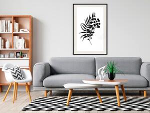 Plakát Forma přírody - černý rostlinný vzor s listy na kontrastním bílém pozadí