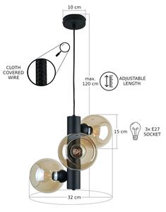 Lustr na lanku TUBE 3xE27/60W/230V černá/kouřová béžová