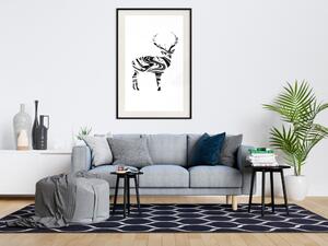 Plakát Černobílý jelen - abstraktní černé vlny tvořící siluetu jelena