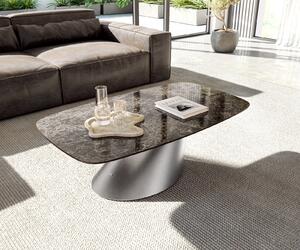 DELIFE Konferenční stolek Edge Boot 120x70 cm keramika Laminam® Emperador Extra Lucidato tmavě hnědá kuželová nerezová ocel broušená