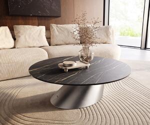 DELIFE Konferenční stolek Edge kulatý 100x100 cm keramika Laminam® Noir Desir hnědá Conis nerezová ocel broušená