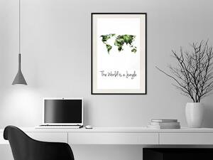 Plakát Svět je džungle - nápisy pod tropickou mapou světa na bílém pozadí