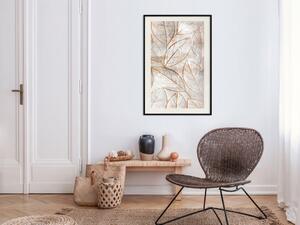 Plakát Záznam větru - přírodní betonová textura s hnědými obrysy listů