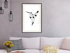 Plakát Elegantní tanečník - černý pták s geometrickými tvary na bílém pozadí