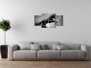 Obraz s hodinami Černobílý kůň, Jakub Banas - 3 dílný Rozměry: 80 x 40 cm