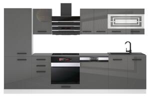 Kuchyňská linka Belini Premium Full Version 300 cm šedý lesk s pracovní deskou CINDY