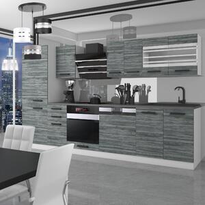 Kuchyňská linka Belini Premium Full Version 300 cm šedý antracit Glamour Wood s pracovní deskou CINDY