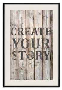 Plakát Retro: Vytvořte svůj příběh - anglický nápis na pozadí dřevěných desek