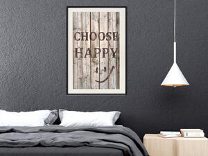 Plakát Vyberte si štěstí - černý anglický text na pozadí dřevěných desek