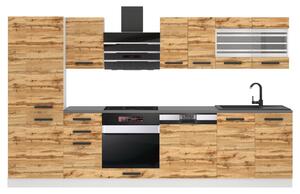Kuchyňská linka Belini Premium Full Version 300 cm dub wotan s pracovní deskou CINDY