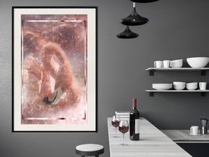 Plakát Kosmický plameňák - pták na pozadí kosmu s růžovými odstíny