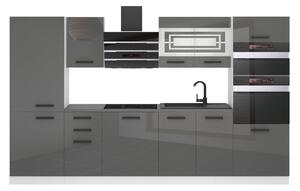 Kuchyňská linka Belini Premium Full Version 300 cm šedý lesk s pracovní deskou MILA