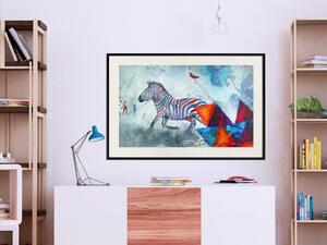 Plakát Útěk - barevná kompozice utíkající zebry v abstraktním stylu