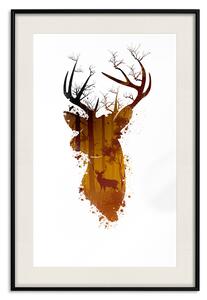 Plakát Jelen ráno - abstraktní krajina lesa ve stínu jelení hlavy