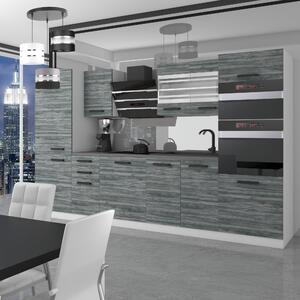 Kuchyňská linka Belini Premium Full Version 300 cm šedý antracit Glamour Wood s pracovní deskou MILA