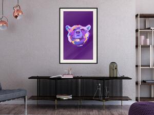 Plakát Barevný medvěd - abstraktní hlava zvířete na fialovém pozadí