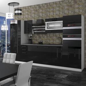 Kuchyňská linka Belini Premium Full Version 300 cm černý lesk s pracovní deskou MILA