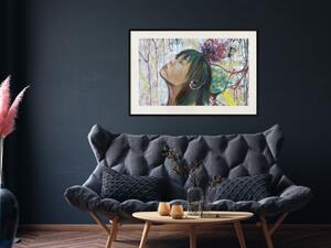 Plakát Skryté sny - žena na abstraktním pozadí s pestrobarevnými linkami