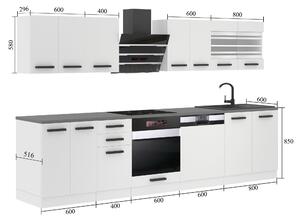 Kuchyňská linka Belini Premium Full Version 300 cm šedý antracit Glamour Wood s pracovní deskou LUCY