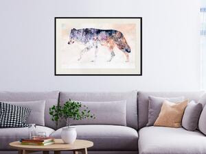 Plakát Osamělý vlk - barevné zvíře v abstraktních odstínech na světlém pozadí