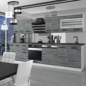 Kuchyňská linka Belini Premium Full Version 300 cm šedý antracit Glamour Wood s pracovní deskou LUCY