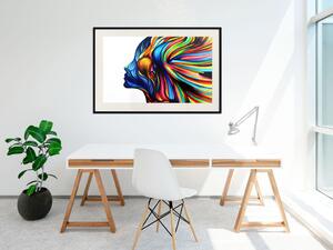 Plakát Duha vlasů - abstraktní a barevný silueta ženy na bílém pozadí