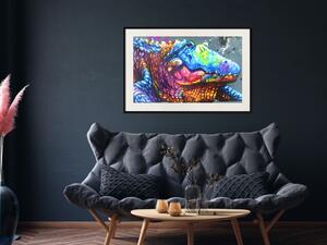 Plakát Barevný aligátor - barevné abstraktní zvíře na modrém pozadí