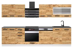 Kuchyňská linka Belini Premium Full Version 300 cm dub wotan s pracovní deskou LUCY
