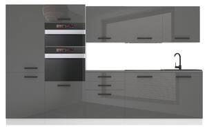 Kuchyňská linka Belini Premium Full Version 300 cm šedý lesk s pracovní deskou GRACE