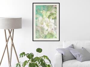 Plakát Zelený vzdych - textura s bílou liliovou květinou na zeleném pozadí