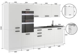 Kuchyňská linka Belini Premium Full Version 300 cm šedý lesk s pracovní deskou GRACE