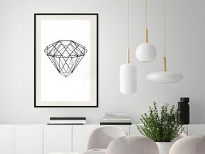 Plakát Vznešený - černý line art diamantu na bílém kontrastním pozadí