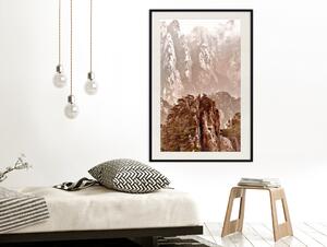 Plakát Monolit - horská krajina s malými detaily rostlin v sepijském stylu
