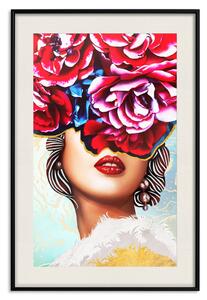 Plakát Sladké rty - abstraktní portrét ženy s květinami na světlém pozadí