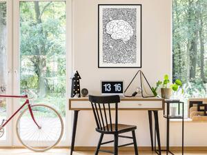 Plakát Jasná mysl - černo-bílý lidský mozek na pozadí abstraktních vzorů