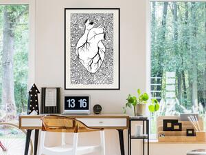 Plakát Čisté srdce - černo-bílé lidské srdce na pozadí abstraktních vzorů