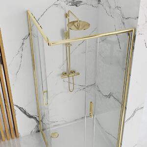 Rea Punto, sprchový kout s posuvnými dveřmi 80(dveře) x 80(dveře) x 190 cm, 5mm čiré sklo, zlatý lesklý profil + bílá sprchová vanička Savoy, KPL-K6441