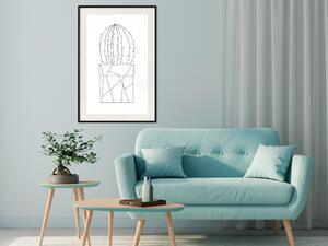 Plakát Grafický kaktus - abstraktní line art kaktusu s tvary na bílém pozadí