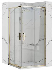 Rea Punto, sprchový kout 80x80x190 cm, 5mm čiré sklo, zlatý lesklý profil + černá sprchová vanička Savoy, KPL-K1441