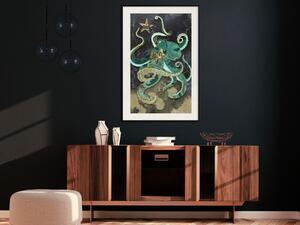Plakát Mramorová chobotnice - abstraktní zelená chobotnice na pozadí moře