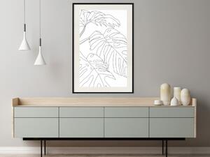 Plakát Kompozice monstery - line art listů tropické rostliny na bílém pozadí