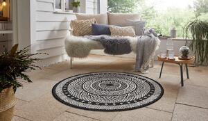 Hanse Home Collection koberce Kusový koberec Flatweave 104855 Black/Cream – na ven i na doma - 120x120 (průměr) kruh cm